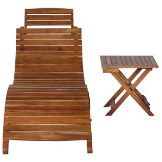 Chaise Longue, Transat, Bain De Soleil Avec Table Bois D'acacia Massif Marron