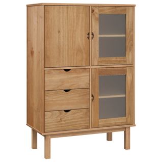 Buffet Haut - Meuble De Rangement 85x43x125 Cm Bois Massif De Pin Bf965