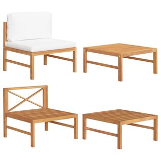 Salon De Jardin 2 Pièces, Mobilier De Jardin, Ensemble De Meuble Avec Coussins Crème Bois De Teck