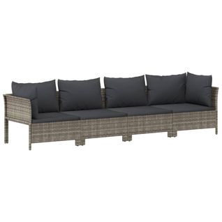Salon De Jardin 4 Pièces, Mobilier De Jardin, Ensemble De Meuble Avec Coussins Gris Résine Tressée