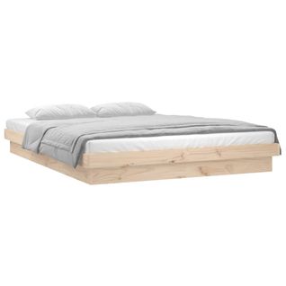 Lit Double - Lit Adulte Simple - Cadre De Lit à LED 140x190 Cm Bois Massif