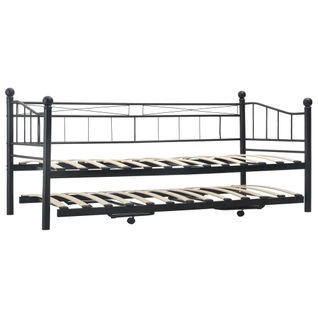 Lit Contemporain Simple - Lit gigogne - Cadre De Lit Noir Acier 180x200/90x200 Cm
