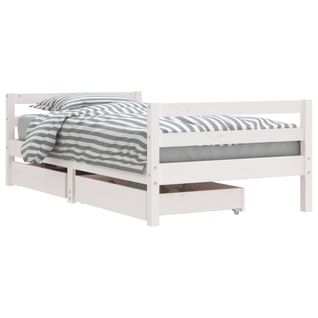 Lit Enfant - Lit Simple - Cadre De Lit Tiroirs Blanc 80x160cm Bois Pin Massif
