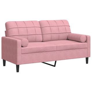 Canapé 2 Places - Canapé Fixe - Canapé Droit Avec Oreillers Décoratifs Rose 140 Cm Velours