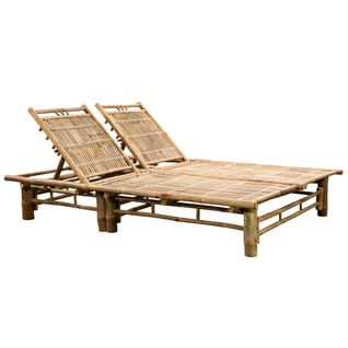 Chaise Longue 2 Places - Transat - Bain De Soleil Avec Coussins Bambou