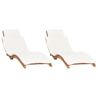 Lot De 2 Transat - Bain De Soleil - Chaises Longues Avec Coussins Bois Massif De Teck