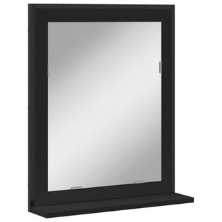 Miroir De Salle De Bain - Miroir Suspendu Avec Étagère Noir Bois D’ingénierie