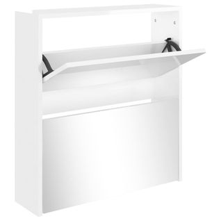 Meuble à Chaussures, Armoire à Chaussures Miroir 2 Niveaux Blanc Brillant 63x17x67cm