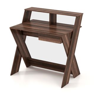 Bureau Informatique Bureau D'étude Avec Rangement Et Support D'écran Repose-pieds 90x61x94cm Marron