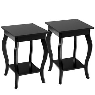 Lot De 2 Tables D'appoint Bout De Canapé 2 Niveaux Carrée Avec Patins Antidérapants 40x40x60cm Noir
