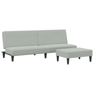 Canapé Convertible - Canapé-lit à 2 Places Avec Repose-pied Gris Clair Velours - 200x84,5x69cm