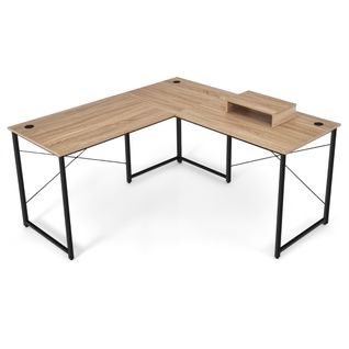 Bureau D'angle, Bureau Informatique, Bureau D'étude 150 X 150 X 74 Cm Pour 2 Personnes Naturel