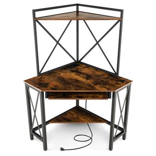 Bureau D'angle Avec Clapier, Bureau Informatique, Bureau D'étude Cadre En Métal Marron Rustique