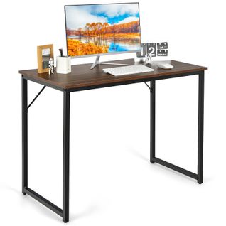 Bureau D'ordinateur Bureau D'ecriture Avec Repose-pieds Réglables 100x50x77cm Café