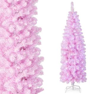 Sapin De Noël - Arbre De Noël LED Artificiel Pré-éclairé Rose 55x180 Cm Blanc