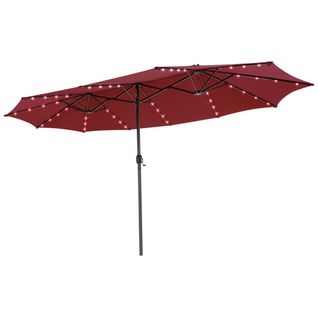 Parasol De Terrasse à Manivelle De 4,70m Avec LED Panneau Solaire à Chargement Automatique Rouge