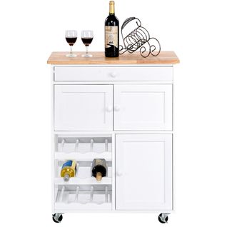 Desserte Roulante - Chariot De Cuisine Avec Casier à Vin 67x37x86,5 Cm Blanc Bois