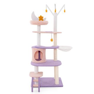 Arbre à Chat, Tour à Chat De 158 Cm Avec Échelle Poteaux à Griffer De Sisal Moelleux Hamac Violet