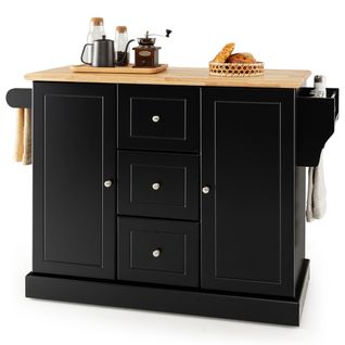 Desserte De Cuisine, Buffet De Cuisine Avec Roues Cachée Porte-serviettes 127x46x91cm Noir