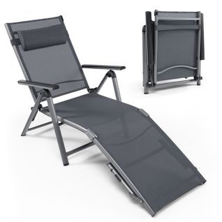 Transat, Bain De Soleil, Chaise Longue Avec Dossier Et Pieds Réglables Aluminium Gris