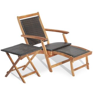 Transat, Bain De Soleil, Chaise Longue Avec Table D'appoint Pliable Repose-pied Rétractable Rotin