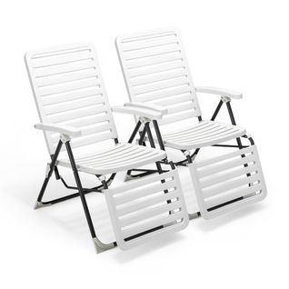 Transat, Bain De Soleil, Chaise Longue Inclinable Avec Dossier Réglable à 7 Niveauxpour Plage Blanc