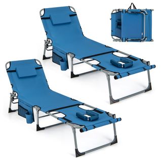 Transat, Bain De Soleil Pliant à 5 Positions Repose-pieds Réglables - Bleu