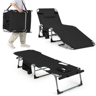 Transat, Bain De Soleil Pliant à 5 Positions Repose-pieds Réglables Trou Pour Le Visage Noir