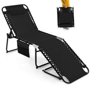 Transat Pliant, Bain De Soleil, Chaise Longue Réglable Avec Appuie-tête Amovible Acier Antirouille