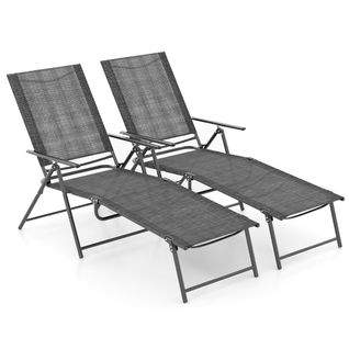 Lot De 2 Transats, Bain De Soleil, Chaises Longues Pliantes Cadre En Métal Solide Gris