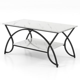 Table Basse - Table De Salon Moderne Rectangulaire à 2 Niveaux Structure En Métal Pour Salon Blanc