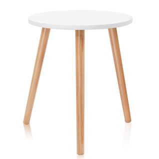 Table Basse - Table De Salon Ronde Scandinave Moderne Mdf Ø40x48cm Blanc
