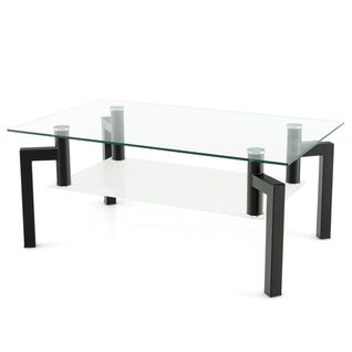 Table Basse - Table De Salon - Table De Salon Moderne à 2 Niveaux Rectangulaire Verre 100x60x43cm