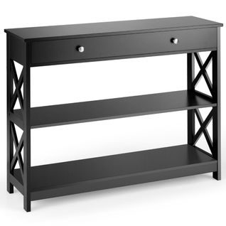 Table Console - Table D'entrée Avec 1 Tiroir Et 2 Étagères De Rangement 99,8x29,8x80,2 Cm Noir