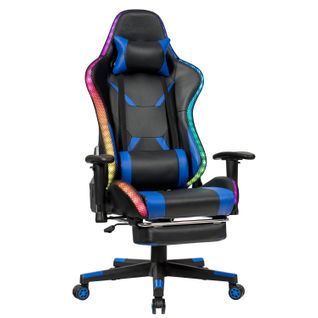 Chaise Gaming Fauteuil De Bureau Hauteur Ajustable Et Dossier Inclinable Repose Pieds Inclus Bleu