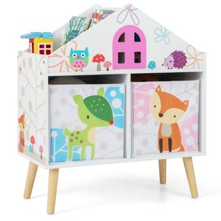 Bibliothèque - Étagère Pour Enfants Avec 2 Bacs De Rangement En Bois Pour Jouets Pieds Surélevés