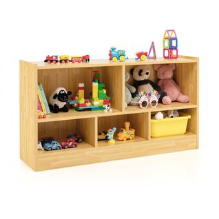 Bibliothèque - Étagère Pour Enfants 111x30x61,5 Cm Avec 5 Compartiments Et Patins Antidérapants