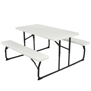 Table De Jardin Avec 2 Bancs Pliable Table De Pique-nique Camping Pour 4 à 6 Personnes Blanc