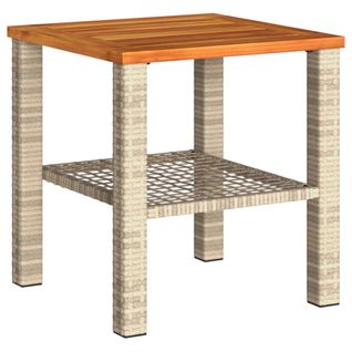 Table De Jardin - Table D'extérieur Beige 40x40x42 Cm Résine Tressée Et Bois Acacia