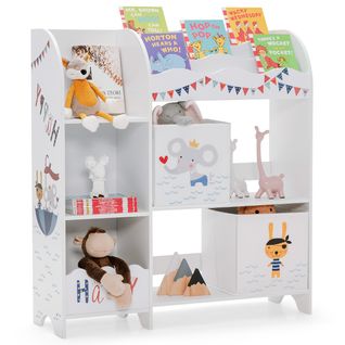 Bibliothèque - Étagère - Meuble De Rangement Pour Jouets Et Livres Avec 2 Tiroirs En Tissu