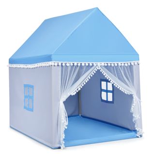 Tente De Jeu - Tente Pour Enfants Château Intérieur Cadre En Bois Couverture En Coton Bleu