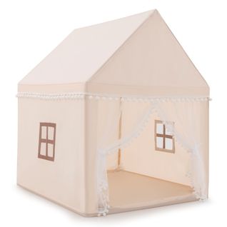 Tente De Jeu - Tente Pour Enfants Château Intérieur Cadre En Bois Couverture En Coton Café