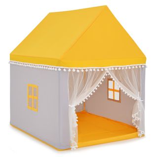Tente De Jeu - Tente Pour Enfants Château Intérieur Cadre En Bois Couverture En Coton Jaune