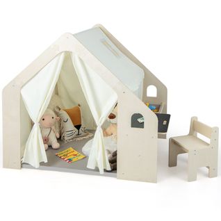 Tente De Jeu - Tente Pour Enfants Intérieure 6 En 1 En Bois Tableau Noir Table De Bureau