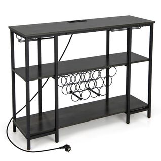 Casier à Vin De Style Industriel Avec 1 Comptoir Et 2 Étagères De Rangement Porte-verre