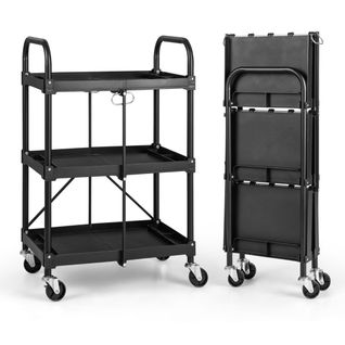 Chariot à Outils Pliant à 3 Niveaux Avec Roues Universelles 4 Rainures Et Mains Courantes