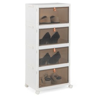 Meuble à Chaussures, Armoire à Chaussures Pliable 4 Niveaux Portes Transparentes Magnétiques