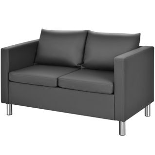 Canapé Droit à 2 Places, Canapé Fixe Moderne En Cuir Pu Avec Coussin Souple Et Pieds En Métal Gris