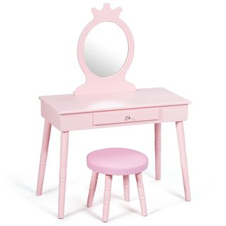 Coiffeuse Enfant, Table De Maquillage Avec Tiroir Et Tabouret Style Princesse Européenne Rose