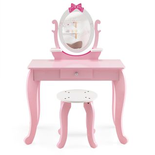 Coiffeuse Enfant, Table De Maquillage Miroir Rotatif à 360° Tabouret 1 Tiroir Et 2 Etagères